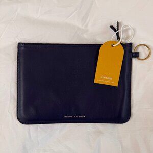 Minor History Navy Leather Zip Pouch Makeup Bag
